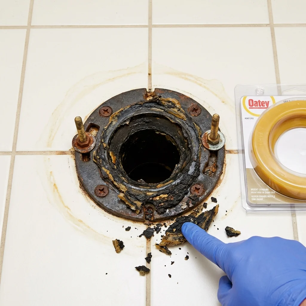 Failed wax ring showing water seepage at the base of a toilet in a Palm Coast, FL home